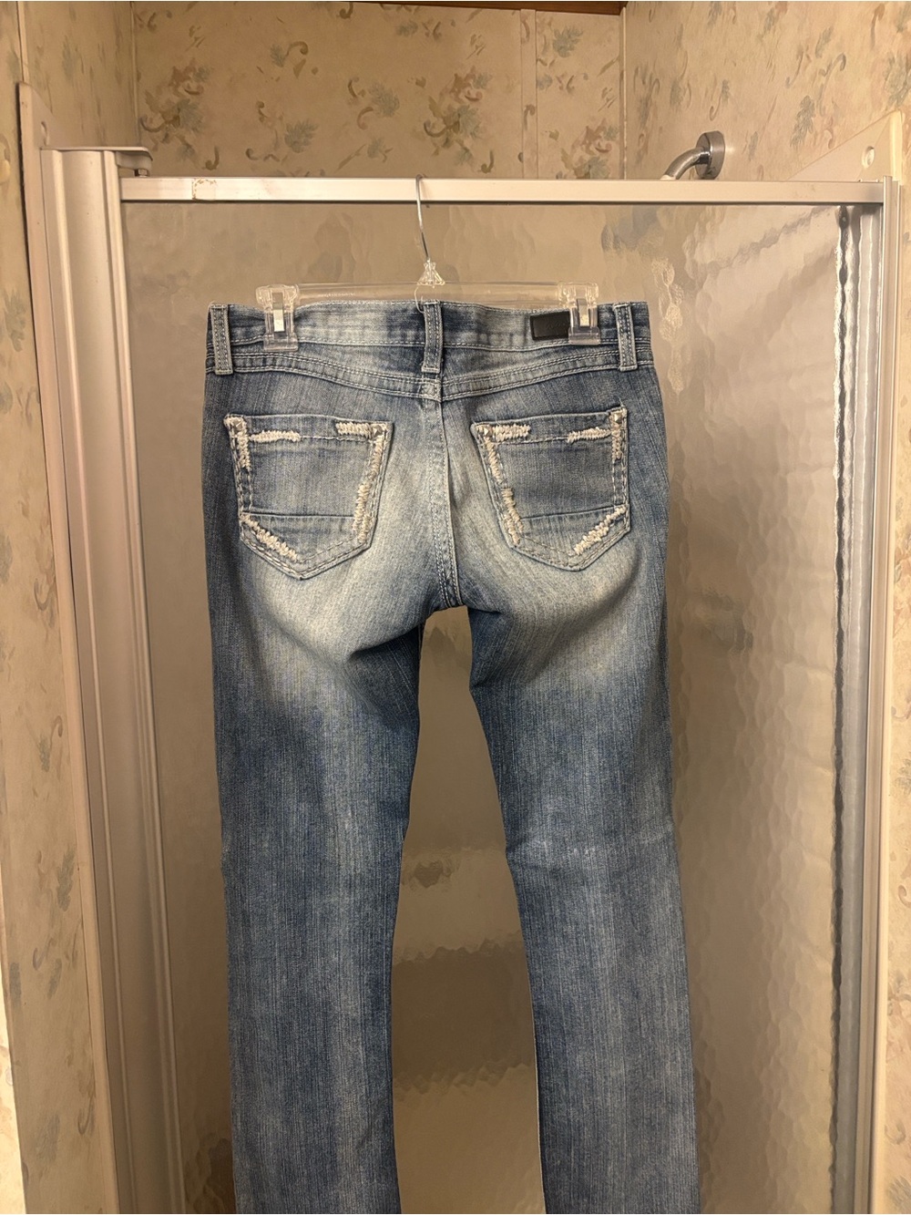 Miss Me Light Blue Straight Leg Jeans with Distressed Back Pockets